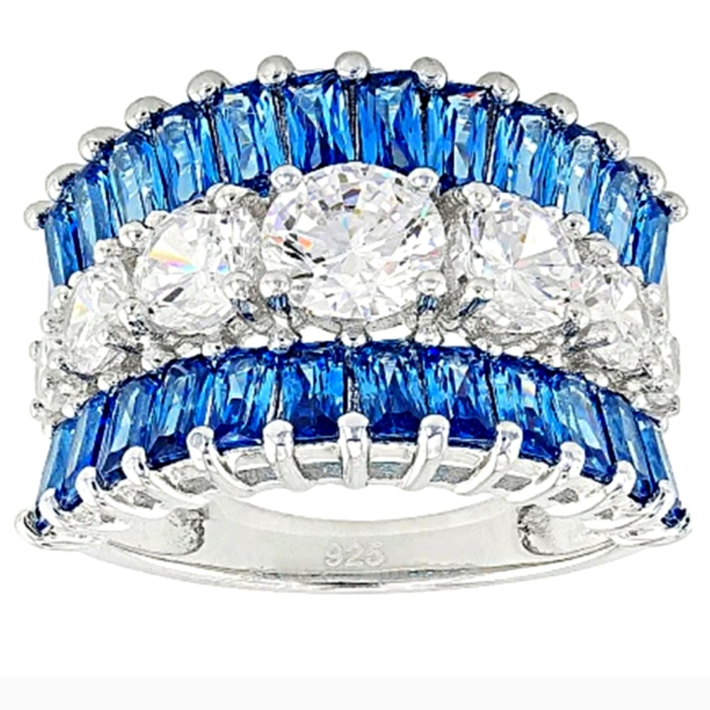 Blue and White Diamond Simulant 7.15ctw Round and Baguette